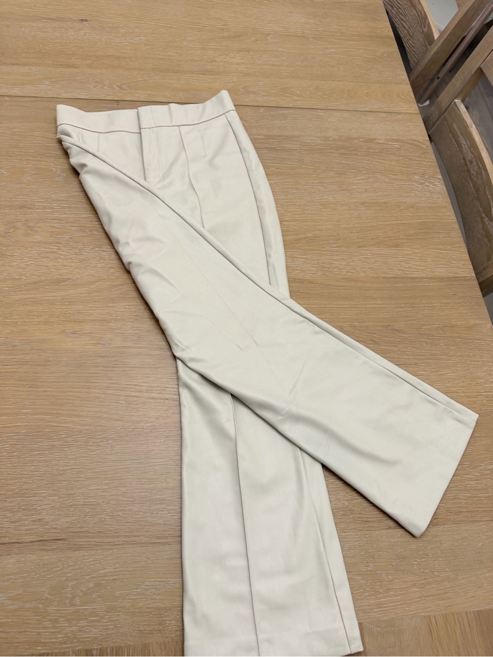 Zara Cream High-Rise Leather Flare Pants size 4-6 small - Picture 4 of 6